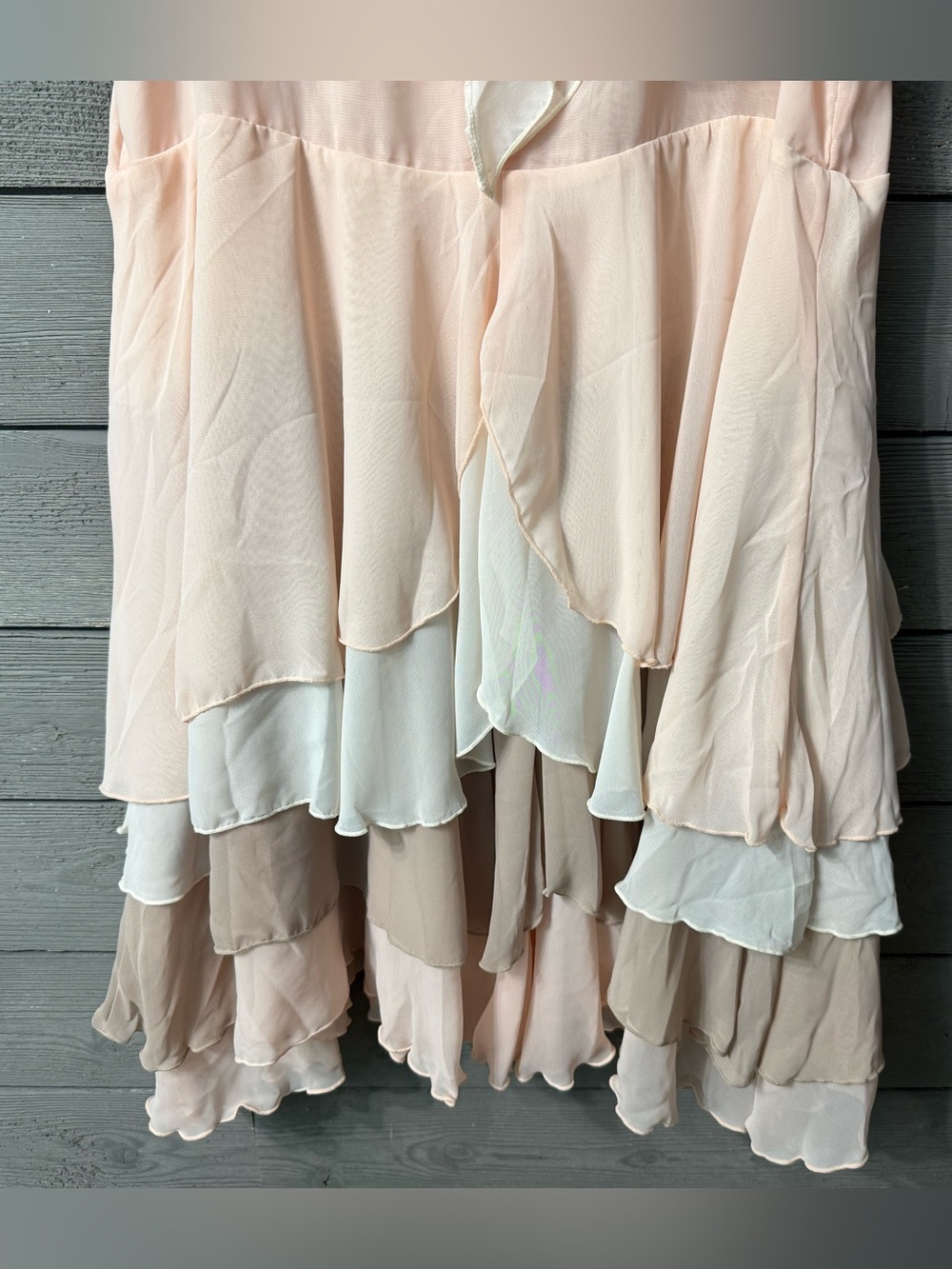 H&M Pink Peach Cream Beige Ruffle Mini Dress Sz 10 Summer Fest Concert Party - Picture 4 of 9